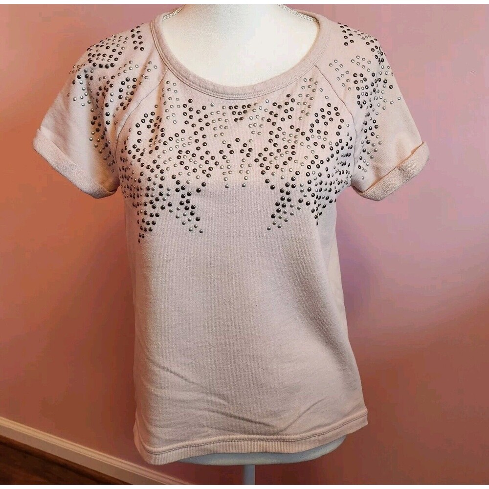 Apt 9 Studded Blush Pink Embellished Short Sleeve Top Women's Small Shirt Blouse